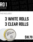 Pro 1 Package includes 3 white rolls and 3 clear rolls