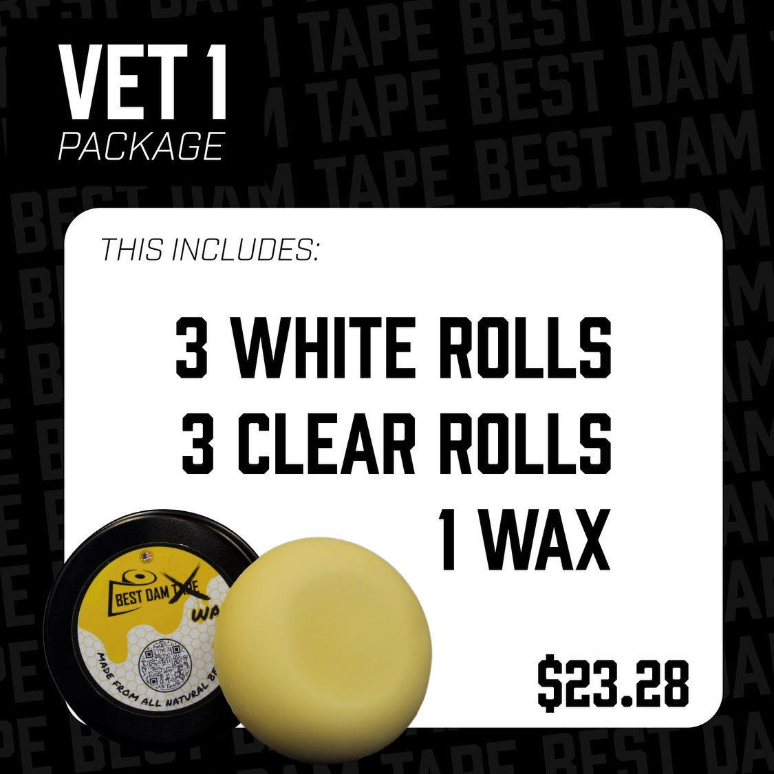 Vet 1 package which includes 3 white rolls, 3 clear rolls and 1 wax