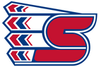 Red and blue logo with a stylized S