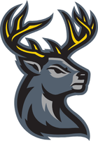 Deer head logo with gray body and yellow antlers