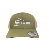 A green snapback hat with the text 'Best Dam Tape' printed on the front.