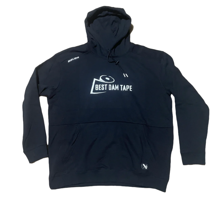A black hooded sweatshirt with the text 'BEST DAM TAP' printed on the front.