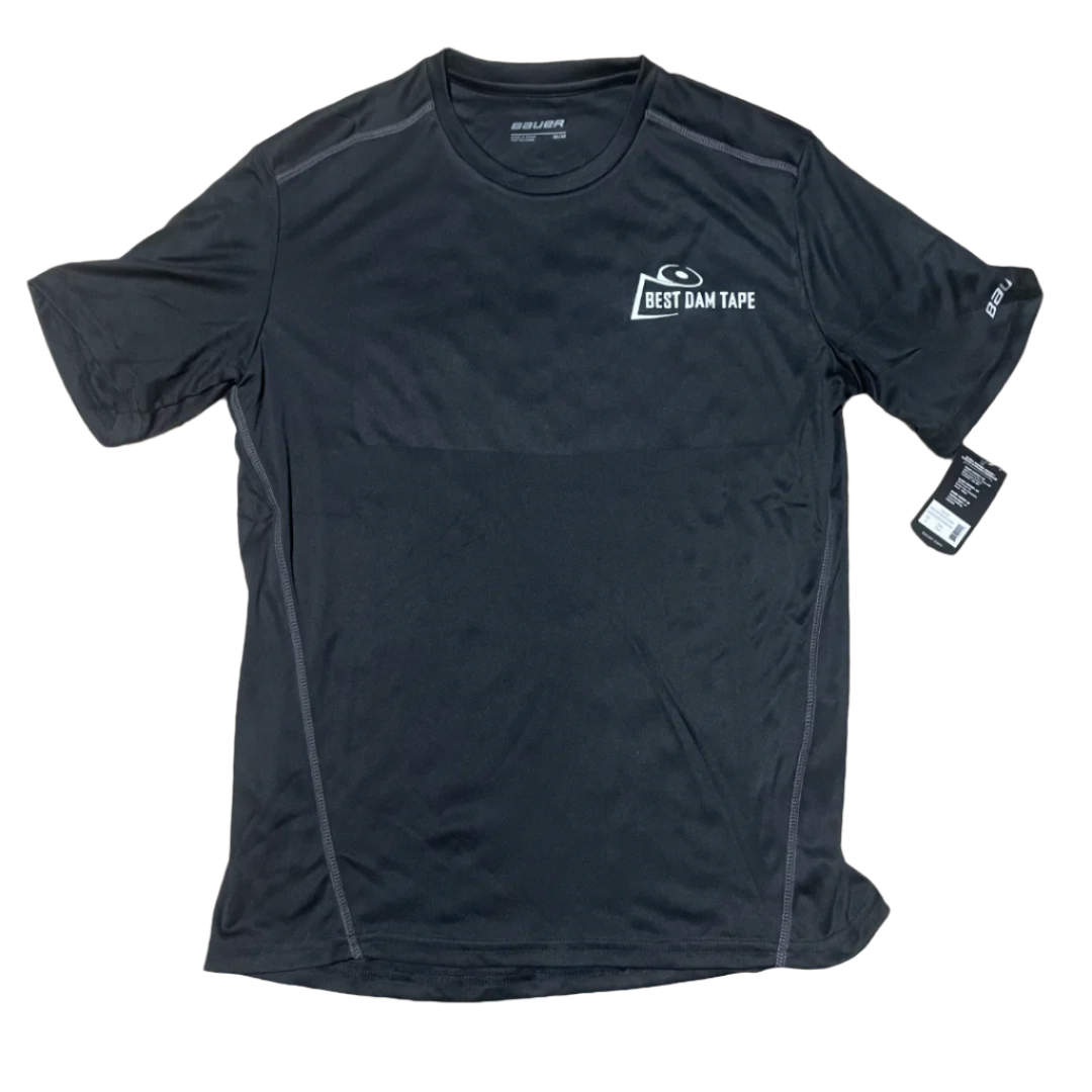 A black Bauer training tee with a signature logo pressed onto the front.