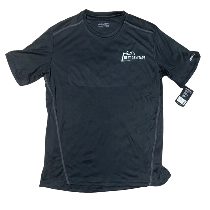 A black Bauer training tee with a signature logo pressed onto the front.
