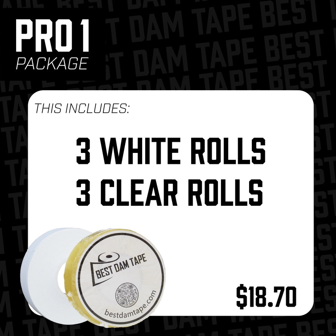 Pro 1 Package includes 3 white rolls and 3 clear rolls