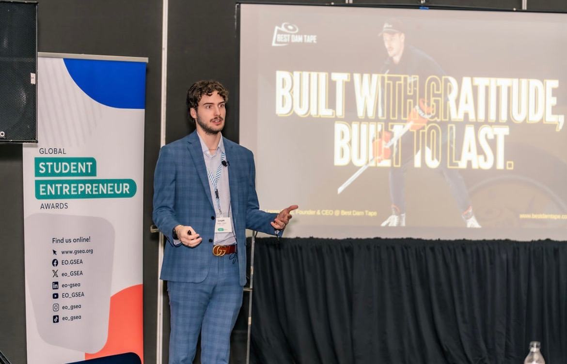 Logan Cuvo presenting at the Global Student Entrepreneur Awards